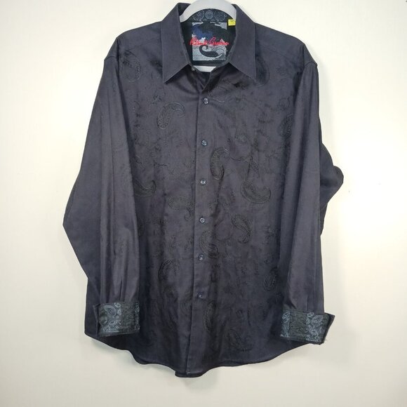 ROBERT GRAHAM WESTPORT EXCLUSIVE EMBROIDERED PAISLEY BLACK FLIP CUFF SHIRT XL - Picture 1 of 10